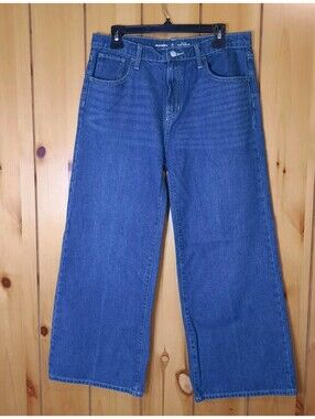 Old Navy High Rise Baggy Wide Leg Jeans Girls Sz 16 Plus Blue Denim Adjustable
